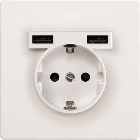 Kit monobloc para 1 elemento con 1 base de enchufe schuko y 2 cargadores USB integrados 27190610 simon 270  Blanco - 090 (1/2)