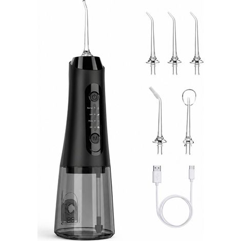 300ml portable Dental Water Flower avec 5 têtes et 4 modes ipx7 rincer buccal étanche pour le nettoyage des dents et des gencives pour favoriser l'hygiène bucco - dentaire noir (1/5)
