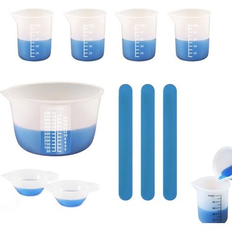 Set di misurini in silicone con beccuccio e scala graduata per misurare liquidi per progetti fai da te, 10 pezzi (3 bastoncini per mescolare) (1/5)