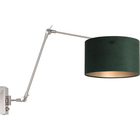 Sienna Prestige Chic Lampada da Parete con Paralume Acciaio Spazzolato, Velluto Verde (1/4)