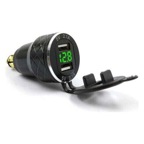 Motorrad-USB-Handyladegerät, europäischer Stecker für BMW und Ducati, Spannungsanzeige aus Metall, Kfz-Ladegerät, grün
