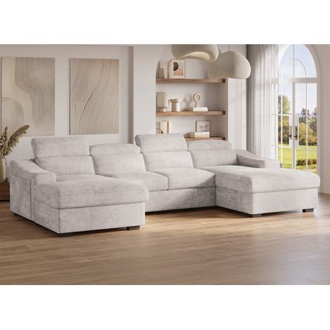 Deco In Paris – Canapé panoramique convertible en U avec 2 coffres de rangement – Velours chiné beige – Confort optimal pour grands espaces (1/5)