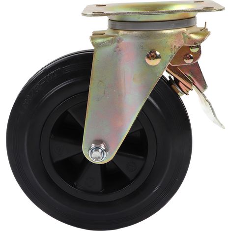 Roue pivotante 8 pouces en caoutchouc PU antidérapant, silencieuse et résistante aux chocs, avec frein, pour brouette, établi, poubelle 200 kg (1/5)