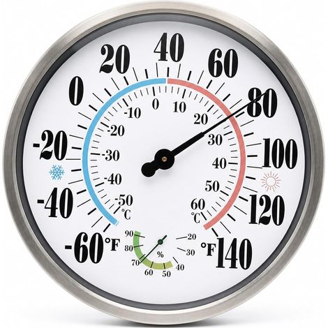 Thermomètre extérieur mural 12 pouces – hygromètre 2 en 1 – -50 à 60°C – précision ±2°C – sans pile – pour jardin terrasse maison (1/5)