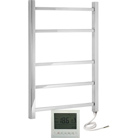Greened House Cumbria Electric Square Tube Stainless Steel Heated Towel Rail 500x705mm Mirror Polished Finish + 7 Day Timer/Thermostat (1/3)