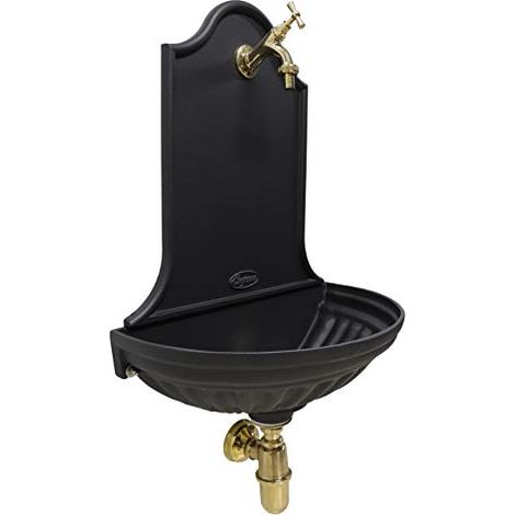 Fontaine murale Siviglia couleur fonte avec robinet et siphon en laiton, finition au choix : poli