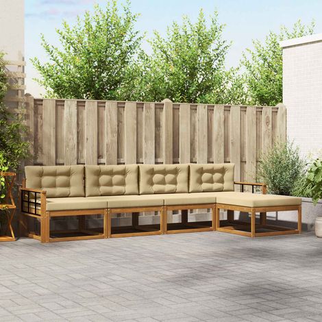 vidaXL Ensemble de canapés d'extérieur 5 pcs Naturel et Beige (1/5)