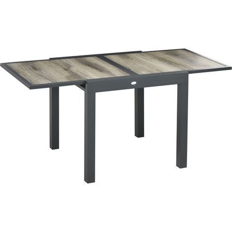 Table de jardin extensible facile d'entretien cadre aluminium aspect bois 160 x 80 x 75 cm (1/3)