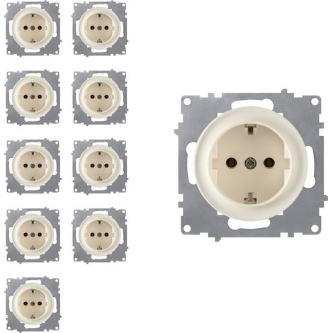 Prise avec terre, bornes à  vis (lot de 10) - beige (1/5)