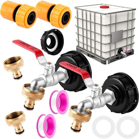 Lot de 2 robinets d'écoulement IBC 3/4, Robinet de réservoir IBC 3/4 pouces, Accessoire pour réservoir IBC 1000 litres pour l'irrigation et les tuyaux (1/5)