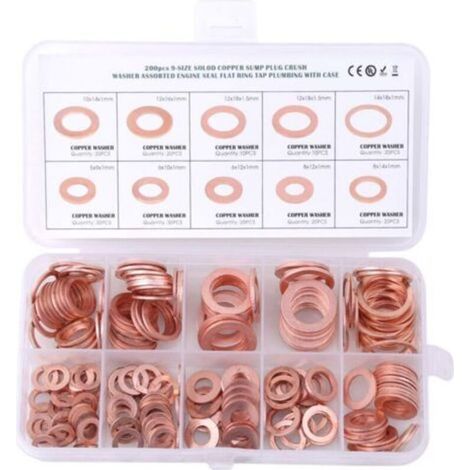 200 Pcs Cuivre Joint D'étanchéité Joint Rondelles Anneau Plat Bouchon De vidange Joint Joint Joint Ensemble de Réparation De Voiture Accessoires (1/5)