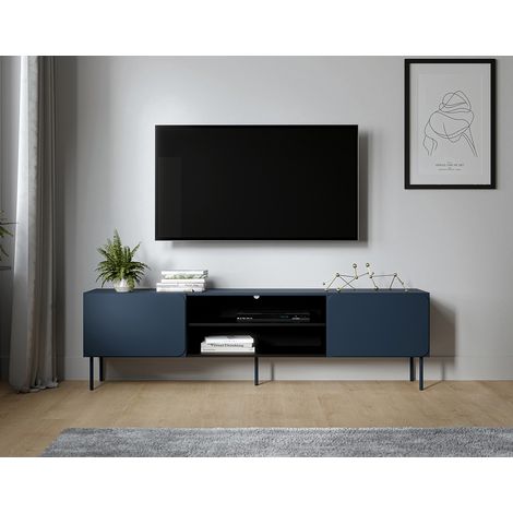 Elvis - meuble tv 200 cm - 2 portes et 2 niches - bleu (1/5)