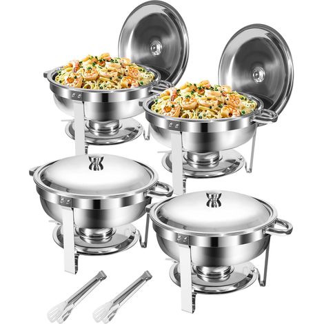 Chafing Dish Buffet,Lot de 4pcs Acier Inoxydable 5L,Argenté Rondes Buffet Chauffant,Récipients de Conservation au Chaud, Design à Bord Roulé,pour Traiteur, Buffet, Fête - Carré Doré (1/5)