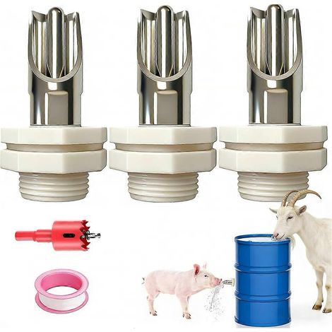 Set mit 3 Zitzentränken für Schweine - Automatische Edelstahltränke mit auslaufsicheren Behälteranschlüssen (1/5)