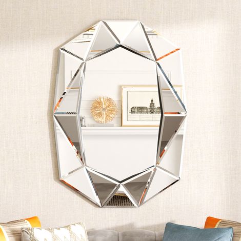 Modern Diamond Beveled Edge Bathroom Wall Vanity Mirror, Silver