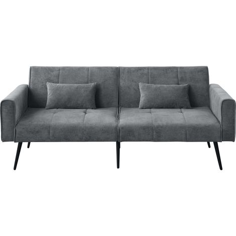 Canapé convertible 2 places en velours côtelé gris avec dossier réglable, structure bois, pieds métal et couchage d'appoint pour petit espace CHICFURN (1/5)