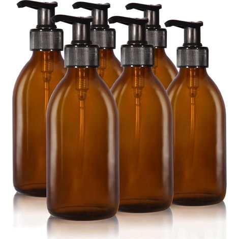 Juego de 6 botellas de vidrio rellenables de 250 ml con etiquetas para champú/jabón de manos, económico.