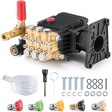 VEVOR Pressure Washer Pump, 1" Shaft Horizontal Triplex Plunger, 4400 PSI, 4.4GPM, Replacement Power Washer Pumps Kit with 5 Nozzles, Compatible with Simpson MorFlex 40224, 40225, 40226, Santoprene (1/5)