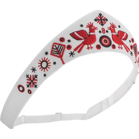 Bandeau Cheveux Brodé Vintage Russe en Tissu Rouge, Ajustement Confortable et Sûr, Style Bohème Ethnique, pour Filles et Femmes, Sport et Usage Décontracté (1/5)