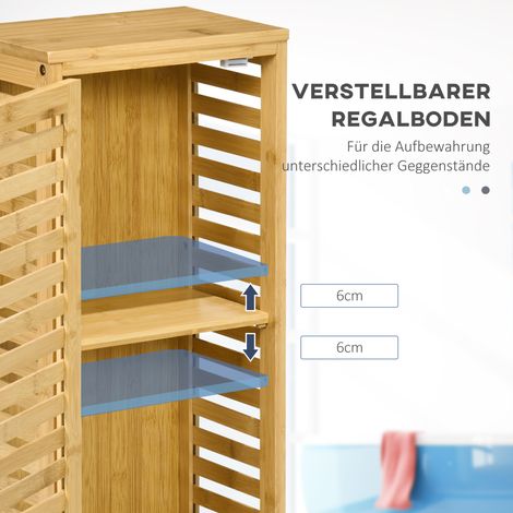 Armoire de salle de bain à porte lamellée, étagère réglable, bambou naturel, 30x19,9x70 cm (1/5)