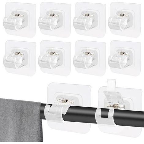 10 Pièces Support Tringle Rideaux Sans Percage,Supports de Tringle Auto Adhésifs Transparent,Support AméLioré Rideaux,Sans Percage Support Crochets pour la Maison, la Salle de Bain (1/5)
