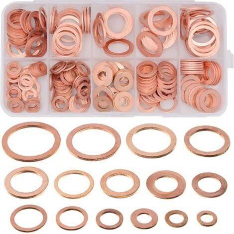 Joint Rondelle Cuivre - Bouchon Vidange Huile - Kit 100 Pièces 9 Tailles Métriques M5 à M14 - Pour Moteur Automobile et Hydraulique (1/4)