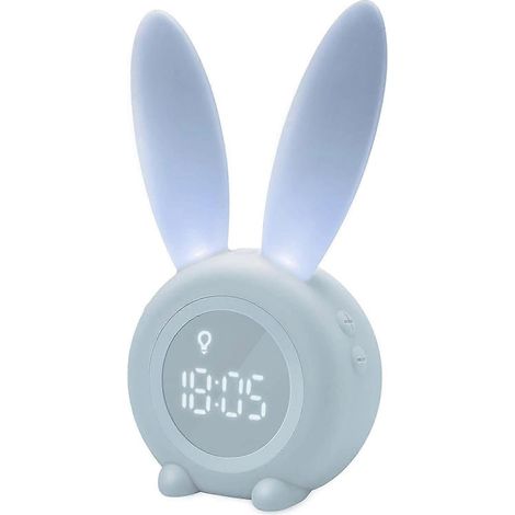 Réveil à induction en forme de lapin mignon, réglage automatique intelligent de la lumière (effet de respiration), affichage automatique de l'heure, de la date et de la température (bleu) (1/5)