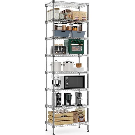 Étagère en métal à 8 niveaux pour charges lourdes, jusqu'à 908 kg, étagère de rangement extra stable pour garage, cave, atelier, buanderie, garde-manger et salle de loisirs, chromée, 35 x 60 x (1/5)