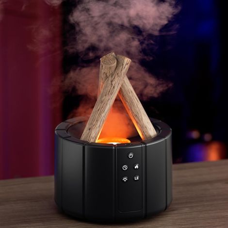 Diffuseur Huiles Essentielles 250ML avec télécommande, diffuseur parfum maison d'aromathérapie avec lumière Chaude en Forme de feu de Joie et 7 lumières colorées pour la Chambre à Coucher, noir (1/5)