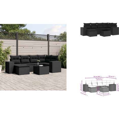 7-tlg. Garten-Sofagarnitur mit Kissen Schwarz Poly Rattan - Gartenmöbel - Outdoor Möbel - Rattan Gartenset - Lounge Set - Esstisch (1/3)