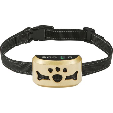 Smart anti-barking collar with recognition chip, sensitivity adjustment, vibration, gold color. (1/5)