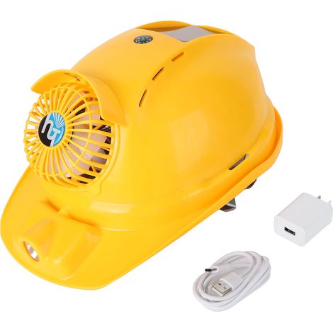 Casque de chantier solaire rechargeable avec ventilateur, batterie externe et lampe LED, prise US 100-240V. (1/5)