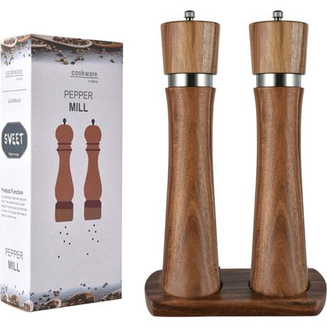 Lot de 2 moulins – Moulin à poivre en bois – Épaisseur réglable – Noyau en céramique – Bois naturel