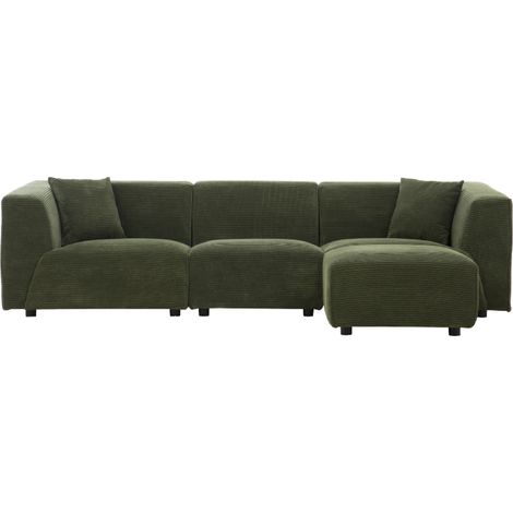 Sofá modular 4 plazas: sofá recto 3 plazas + 1 reposapiés de pana verde MONROE