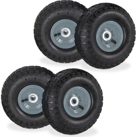 Relaxdays Set of 4 Wheelbarrow Tyres, 4.1/3.5-4, Pneumatic Spare Wheel, 16 mm Axle, Supports up to 136 kg, Black/Grey