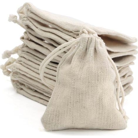 Pochettes Sachets en Lin Chanvre, Sac Toile de Jute avec Cordon de Serrage, Pochette Lin Réutilisable pour Mariages Bijoux la Fête Bricolage 20pcs 7x9cm (Blanc) (1/4)