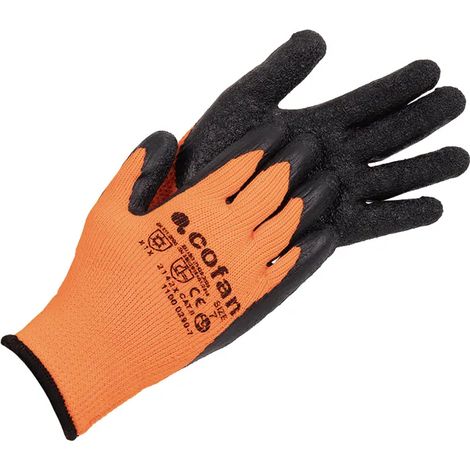 Guanto termico arancione fluorescente con rivestimento in lattice, taglia T-10, leggero e resistente