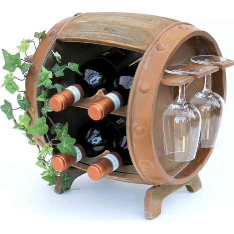 DanDiBo Weinregal Holz Weinfass Braun 33 cm 2110 Bar Flaschenregal Flaschenständer Klein Fass Holzfass mit Glashalter