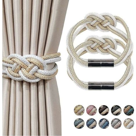 2 Pack Magnetic Curtain Tiebacks, Curtain Clips, Beige+Gold, Punch-Free Magnetic Curtain Tiebacks, DTY Accessories (1/5)