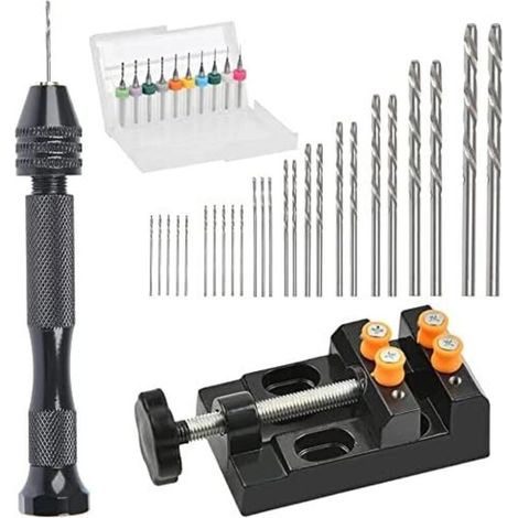 Ensemble de Mini-Perceuses à Main 37 PCS Précision Pin Vise Avec étau de Perceuse à Colonne Foret PCB de 0,3 à 1,2 mm (1/5)