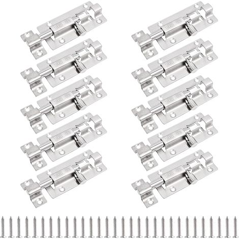 Lot de 10 Targettes de Porte 7,5cm, Loquet Porte Coulissante en Acier Inoxydable avec Vis, Verrou Targette pour Salle de Bain, Toilettes, Jardin et Abri