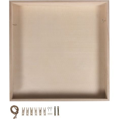 Rayher Cornice In Legno con Fondo In Legno, Senza Vetro, 32 x 32 cm, Profondità 5 cm, con Cordino, Ganci, Viti, Clip per Decorazioni, da Decorare e Colorare, 62818000 (1/4)