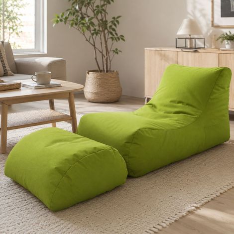 Dmora Chaise Longue moderna da soggiorno, Made in Italy, Poltrona con poggiapiedi in Nylon, Pouf imbottito per camera da letto, cm 120x80h60, colore Verde, con imballo rinforzato (1/4)