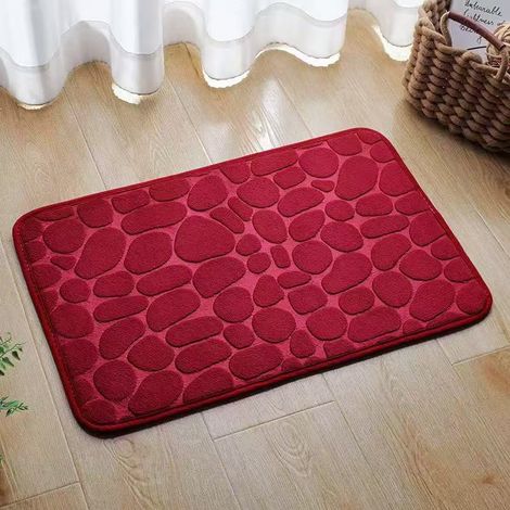 Tapis de bain galets en mousse à mémoire de forme bordeaux 50x80 cm (1/5)