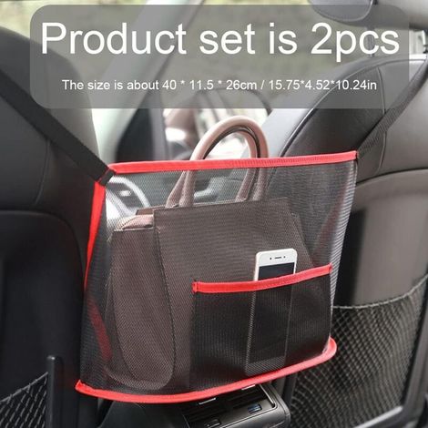 YMYNY Sac en filet pour voiture 2 pièces, support de sac à main, sac en filet pour voiture, support de sac à main, sac en filet de rangement pour siège de voiture, à suspendre (1/3)