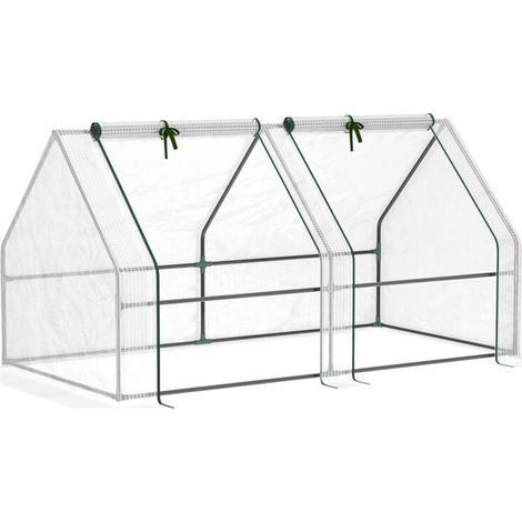 Mini-Gartengewächshaus, Tunnelgewächshaus, 180 x 90 x 90 cm (L x B x H), Spitzdach, Stahl, hochdichtes PE (140 g/m²), UV-beständig, 2 aufrollbare Fenster mit Reißverschluss, Weiß
