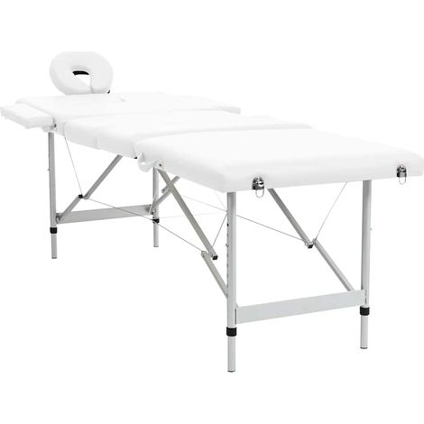Table pliable de massage Blanc crème 4 zones au cadre aluminium (1/5)