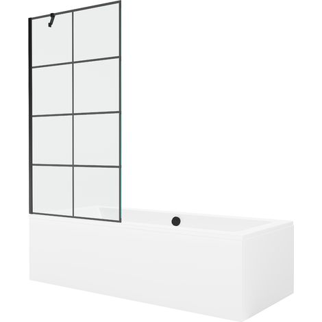 Mexen Cube Rechteckige Badewanne 170 x 80 cm mit Verkleidung und 1-flügeliger Duschwand 90 cm, schwarzes Muster (1/5)
