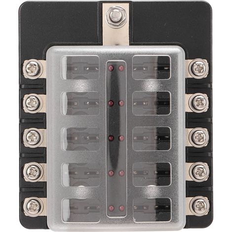 Boîte à fusibles lame 10 voies 10-32V 100A, couvercle clipsable anti-poussière avec voyant LED rouge, pour auto, camping-car, bus, yacht, bateau (1/5)