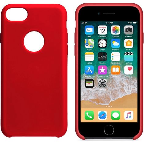 Funda silicona iphone 8 agujero logo textura suave  Rojo